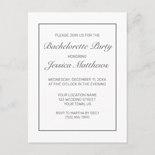 ミニマモダンリストバチェロレッテ招待状 ポストカード (正面)