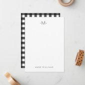 ミニマモダンリストバッファロープレイドモノグラム&名前 ノートカード (正面/裏面インサイチュ)