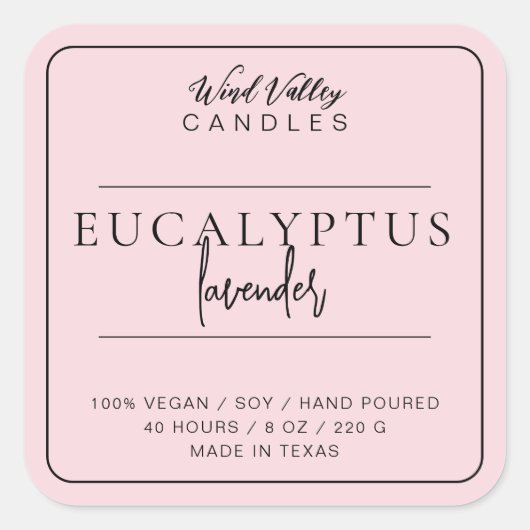 ミニマモダンリストバラピンクキャンドルラベル スクエアシール (正面)