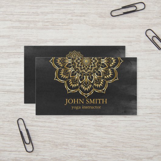ミニマモダンリストバラ金ゴールドロータスヨガインストラクター 名刺 (正面/裏面インサイチュ)