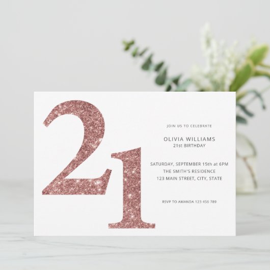 ミニマモダンリストバラ金ゴールド21歳の誕生日 招待状 (スタンド正面)