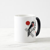 ミニマモダンリストバードアートマグ – ブラック、ホワイト、レア モーフィングマグカップ (正面右)