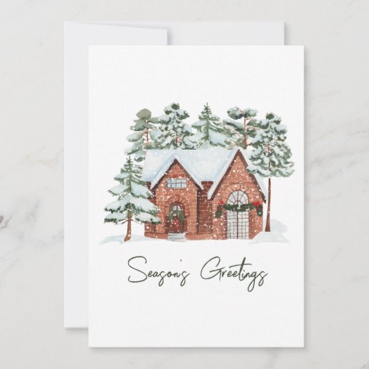ミニマモダンリストパインフォレストファームハウスクリスマス シーズンカード (正面)