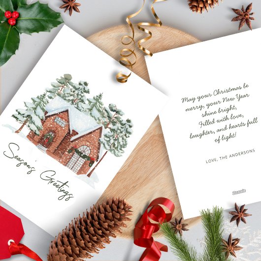 ミニマモダンリストパインフォレストファームハウスクリスマス シーズンカード