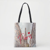 ミニマモダンリストパリエッフェルタワーウォーター色 トートバッグ (正面)