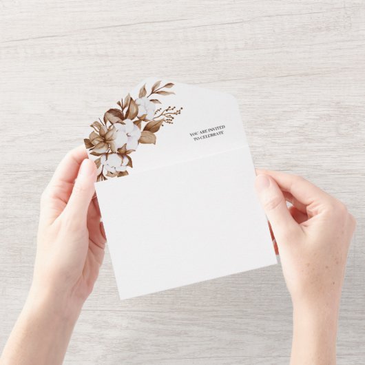 ミニマモダンリストパンパスグラスブーケ結婚ス オールインワン招待状 (開いている状態)