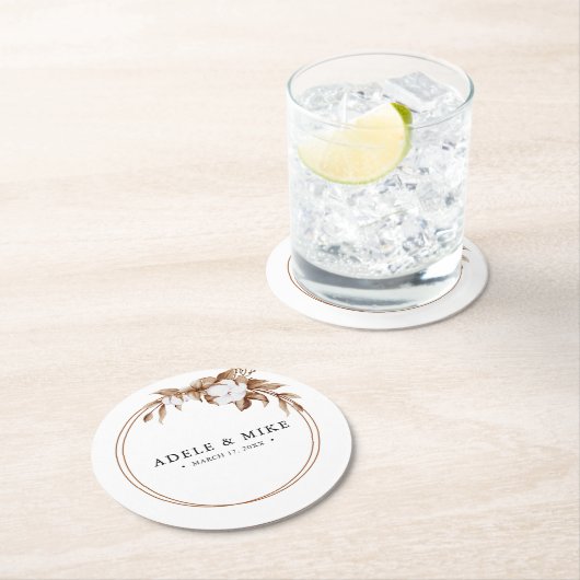 ミニマモダンリストパンパスグラスブーケ結婚ス ラウンドペーパーコースター (インサイチュ)