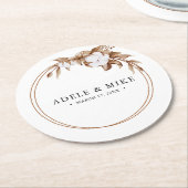 ミニマモダンリストパンパスグラスブーケ結婚ス ラウンドペーパーコースター (アングル)