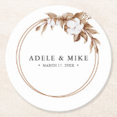 ミニマモダンリストパンパスグラスブーケ結婚ス ラウンドペーパーコースター (正面)