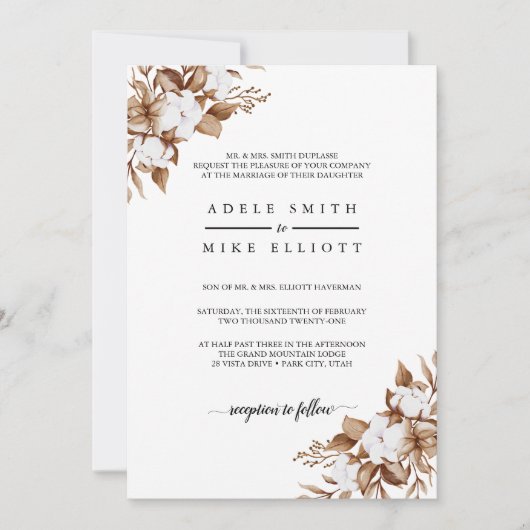 ミニマモダンリストパンパスグラスブーケ結婚ス 招待状 (正面)