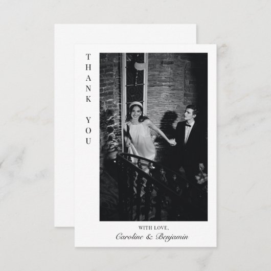 ミニマモダンリストパーソナライズされたシッ結婚ク写真 サンキューカード (正面/裏面)