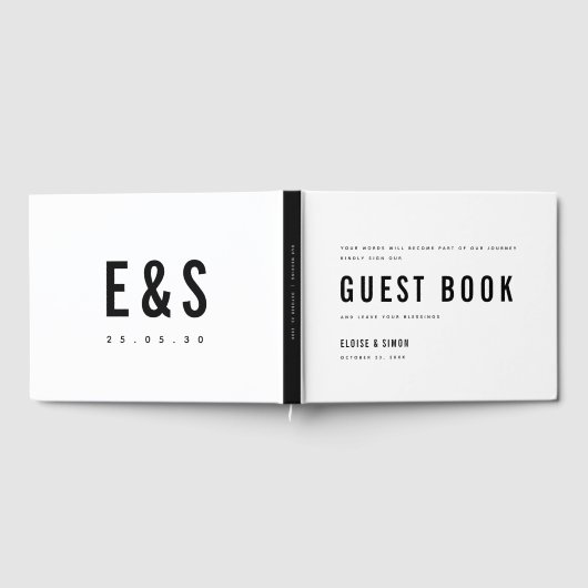 ミニマモダンリストビッはっきりしたグモノグラム結婚シック ゲストブック (全面)