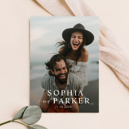 ミニマモダンリストビーチフォトオーバーレイ結婚ズ 招待状