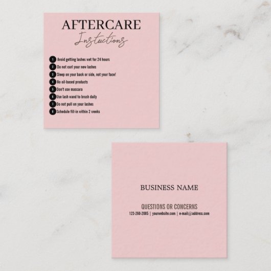 ミニマモダンリストピンクまつげアフターケアカード スクエア名刺 (正面/裏面)