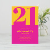 ミニマモダンリストピンクイエロー21歳の誕生日 招待状 (スタンド正面)