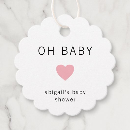 ミニマモダンリストピンクハートかわいい赤ちゃんシャワー フェイバータグ (正面)