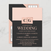 ミニマモダンリストピンクブラックカラーブ結婚ロック インビテーションポストカード (正面/裏面)