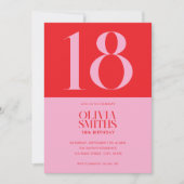 ミニマモダンリストピンクレッド18誕生日 招待状 (正面)