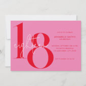 ミニマモダンリストピンクレッド18誕生日 招待状 (正面)