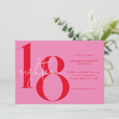 ミニマモダンリストピンクレッド18誕生日 招待状 (スタンド正面)