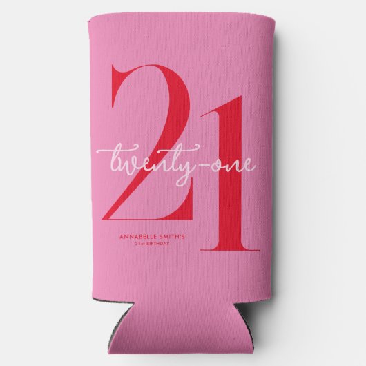 ミニマモダンリストピンクレッド21歳の誕生日 スリム缶クーラー (裏面)