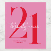 ミニマモダンリストピンクレッド21歳の誕生日 ワインラベル (シングルラベル)
