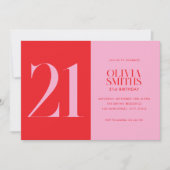 ミニマモダンリストピンクレッド21歳の誕生日 招待状 (正面)