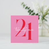 ミニマモダンリストピンクレッド21歳の誕生日 招待状 (スタンド正面)