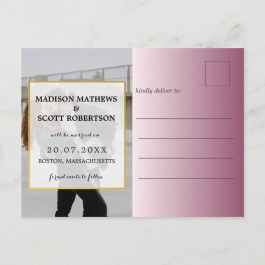 ミニマモダンリストピンク日付を保存 案内ポストカード (裏面)