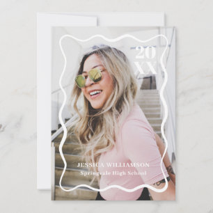 ミニマモダンリストピンク波状写真卒業パーティー 招待状