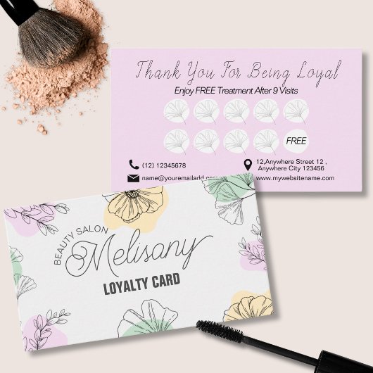 ミニマモダンリストピンク金ゴールドグリーンフローララインアート ロイヤリティカード