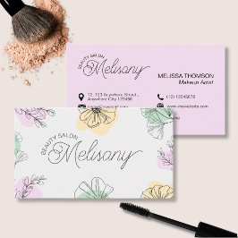 ミニマモダンリストピンク金ゴールドグリーンフローララインアート 名刺