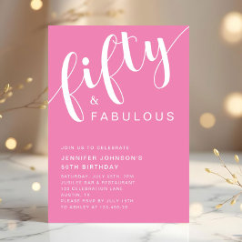 ミニマモダンリストピンク50誕生日 招待状