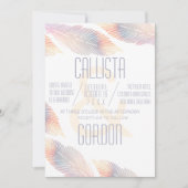 ミニマモダンリストピーチ虹色結婚羽毛 招待状 (正面)