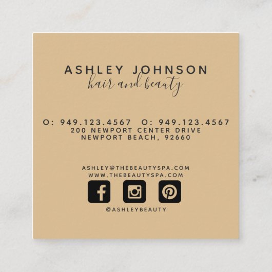 ミニマモダンリストフェイクゴールドフォイルブラック スクエア名刺 (裏面)