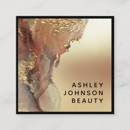 ミニマモダンリストフェイクゴールドフォイルブラック スクエア名刺 (正面)