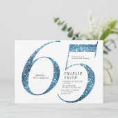 ミニマモダンリストフェイクブルーグリッター65歳の誕生日 招待状 (スタンド正面)