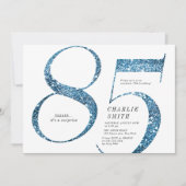 ミニマモダンリストフェイクブルーグリッター85歳の誕生日 招待状 (正面)