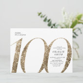 ミニマモダンリストフェイク金ゴールドグリッター100歳の誕生日 招待状 (スタンド正面)