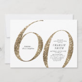 ミニマモダンリストフェイク金ゴールドグリッター60歳の誕生日 招待状 (正面)