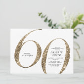 ミニマモダンリストフェイク金ゴールドグリッター60歳の誕生日 招待状 (スタンド正面)