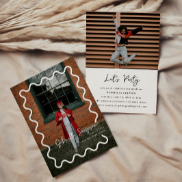 ミニマモダンリストフォトブラックとホワイトグラードパーティー 招待状