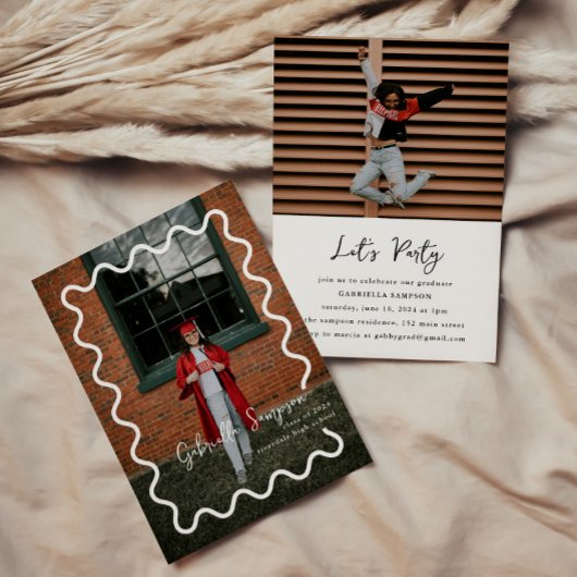 ミニマモダンリストフォトブラックとホワイトグラードパーティー 招待状