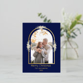 ミニマモダンリストフローラアーチ写真王室の青 箔シーズンポストカード (立ち正面)