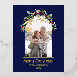 ミニマモダンリストフローラアーチ写真青 箔シーズンポストカード