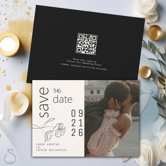 ミニマモダンリストフローラダスティブルーとバフ 招待状