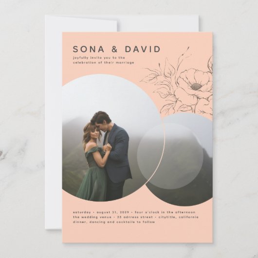 ミニマモダンリストフローラピーチ結婚カラーの写真 招待状 (正面)