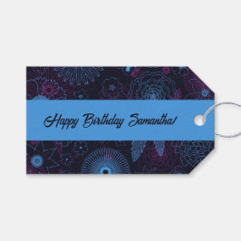 ミニマモダンリストフローラブルー&パープルパターン ギフトタグ