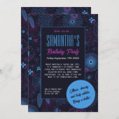 ミニマモダンリストフローラブルー&パープルパターン 招待状 (正面/裏面)