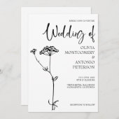 ミニマモダンリストフローラ白黒結婚ズ 招待状 (正面/裏面)